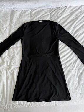 Babaton boat neck Black Long-Sleeve A-Line Dress